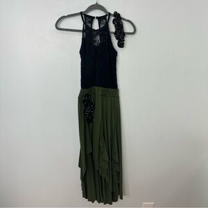 Weissman Small Adult "Beautiful" Dance Dress Style 10258 Olive & Black Costume